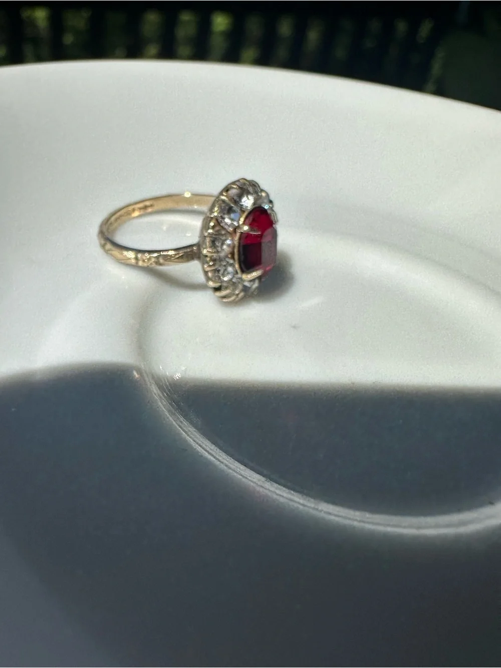 Vintage Victorian Revival 14K Garnet & Crystal Halo Cluster Ring—14K RGF—Sz 5.75